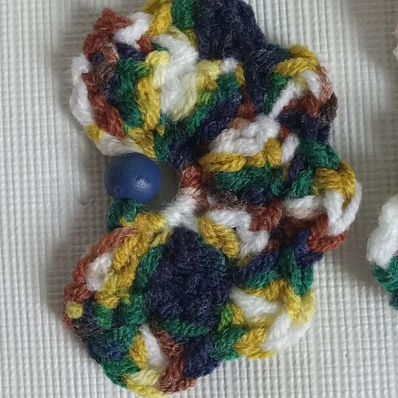 Handmade Multicolored Acrylic Lightweight Crochet Half Flower Dangle Earrings - Picture 7 of 9